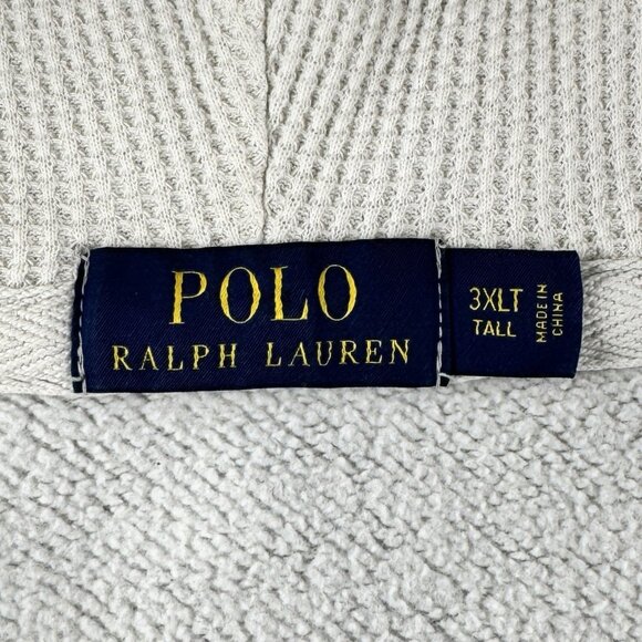 Polo Ralph Lauren Men’s 3XLT Gray Full Zip Hoodie Thermal Waffle Knit Lined Hood - Picture 4 of 13